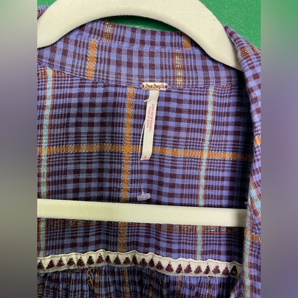 Free People Break My Stride Cotton Gauze Oversized Purple & Gold Button Down L - Picture 6 of 12